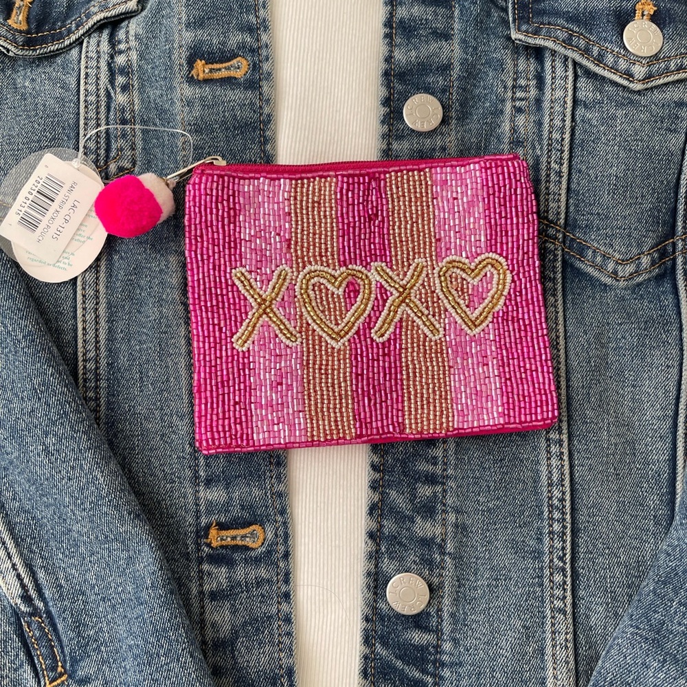 LOVE Coin Pouch Seed Bead Coin Pouch Beaded Coin Bag Pink Beaded card holder - Picture 3 of 5